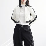 Peolan Glossy Color Matching Leather Jacket