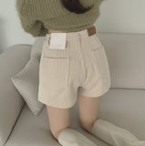 Corduroy Brushed Vertical Stripe A-line Winter Shorts