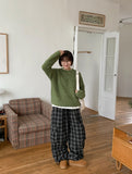 Honko check banding string wide cargo pants