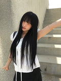 Sandy Summer Ribbon Strap Pintuck Puff Short Sleeve Blouse