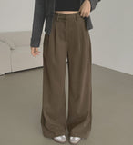 Wool Pin Tuck Button Adjust Wide Slacks