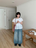 Masaru Summer Banding Wide Balloon Washing Denim Pants