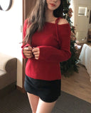 Eden Ribbon Strap Unbalanced Shoulder Ribbed Knit