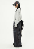Oil washed back cargo wide banding pants