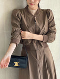 [Two Piece Set] Ramel Blouson Zip-Up Jumper Pintuck Banding Long Skirt
