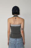 STRIPE SHIRRING HALTER TOP