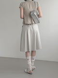 Cotton Gored Flare Midi Skirt