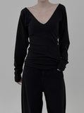Mutton Sleeve Deep V-Neck Long T-Shirt