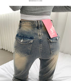 Back Point Pocket Washing Span Straight Bootcut Denim Pants