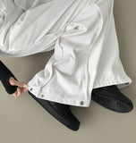 Hem Snap Cut Pin Tuck Adjust Wide Balloon Cotton Pants