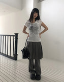 Diaen Lettering Print Button Short Sleeve T-Shirt