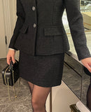 Newriel No Collar Wool Tweed Half Jacket