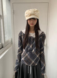 Sisson Check Scarf Off-Shoulder Long Sleeve Tee