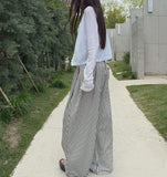 Stripe Loose Fit Folding Wide Banding Seersucker Pants
