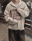 Atonic Lettering Hooded Zip-Up Knit