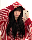 Atil Stripe Two-Way Loose Knit Hooded Zip-Up