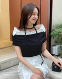 [Strap set] Mille Shirt Layered Off-Shoulder Shirring Knit