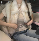 Detachable Sleeve Fur Vest Knit Jacket