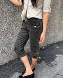 Leon Button Capri Denim Three Quarter Pants