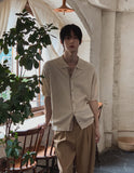 Ster color-block collar short-sleeve knit cardigan