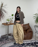 Tie pin tuck cotton balloon pants