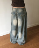 Binden side pin tuck back pocket wide denim pants