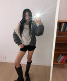 Kait Snap Button Stitch Over Fit Fur Bomber Jacket