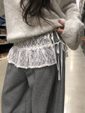 Flan Boa Fur Side Pintuck Snap Wide Pants