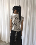 Miring Dot Strap Puff Blouse