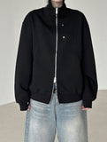 Curved Rivet Two-Way Hooded Zip-Up