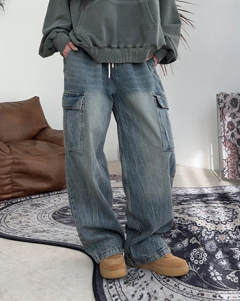 【SATIIIZ】Beos Siwa Washing Banding Denim Pants SATIIIZ (サティーズ) - ベオスシワウォッシュ加工バンディング