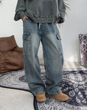 Beos Siwa Washing Banding Denim Pants
