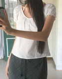 Aring Halter Shirring Puff Lace Blouse