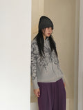 Nopel Vintage Butterfly Angora High Neck Long Sleeve Cardigan Zip Up