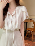 Meshian banding flare long skirt