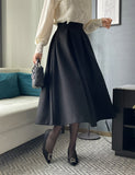 Loreson Wool Pintuck Flare Skirt