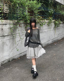 [MADE] Ruri Stripe Color Matching Banding Chiffon Double Midi Flare Skirt