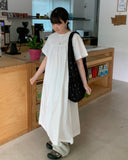 Derikeu Shirring Button Short Sleeve Long One Piece