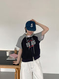 Heiru lettering crop two-way short sleeve hood zip-up