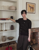 Bock Diagonal Button Linen Cardigan