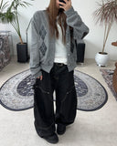 Scent Leather Patch Argyle Cardigan