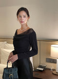 Shadov See-Through Shirring Span Tee Blouse
