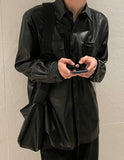 Pocket Detail Overfit Leather Shirt