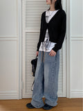 Soan string washing long wide denim pants