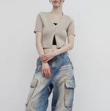 Cozia Cropped Knitwear Short-sleeved Cardigan