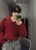 Official cable V-neck knit
