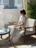 Yuel Puff Collar Jacquard Long One Piece (Belt Set)