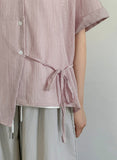 Moldef Stripe Seersucker Ribbon Short Sleeve Shirt