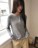 Maem Flower Waffle Henley Neck Long Sleeve T-shirt