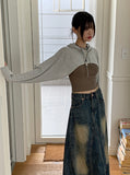Lots Snap Button Waffle Layered Hood Bolero